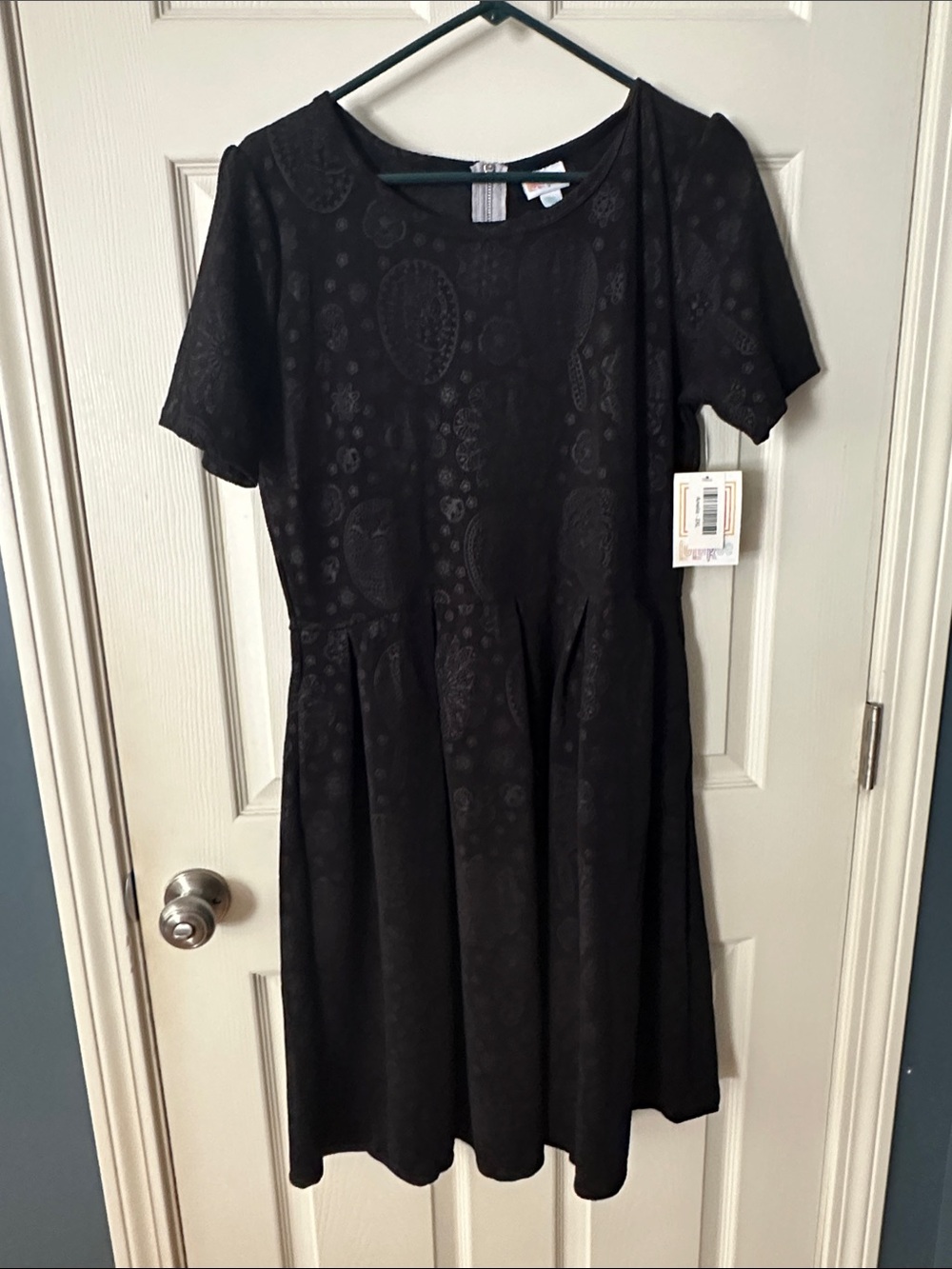 LuLaRoeBlack Textured Short-Sleeve Fit & Flare Dress